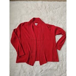 Kim Rogers Red Cable Knit Open Front Cardigan Sweater Petite Large PL